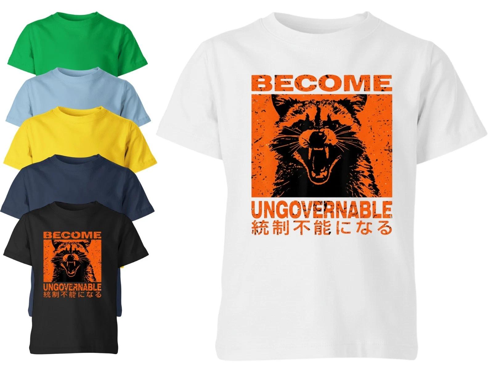 Become Ungovernable Funny Raccoon Japanese Design Kids Unisex T-Shirt 120