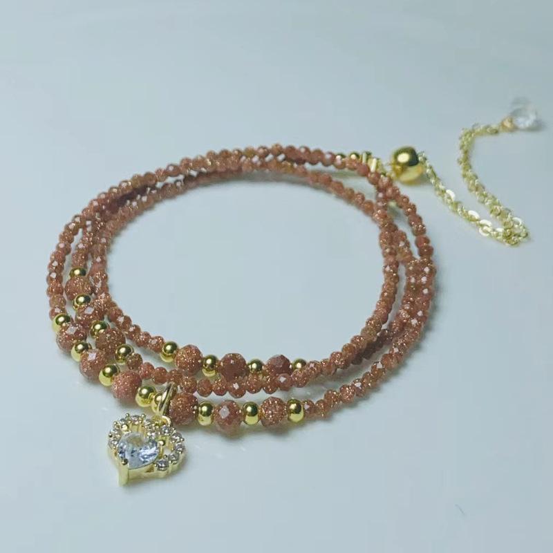 

Sand stone cut scale beads original design three-circle adjustable heart-shaped bracelet necklace
