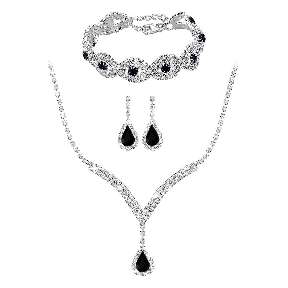 

Изысканное ожерелье со стразами, серьги, браслет из трех частей, хрустальная цепочка на ключицу, аксессуары для ужина, ожерелье чёрный