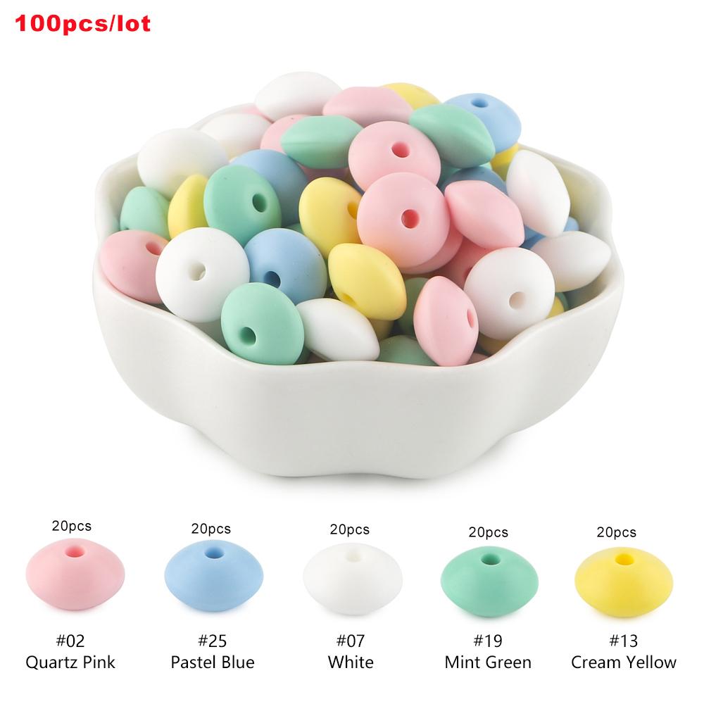 100Pcs 12mm Silicone Lentil Beads Round Spacer Beads Silicone Abacus Bead DIY Bracelet Necklace Handmade Jewelry Accessories