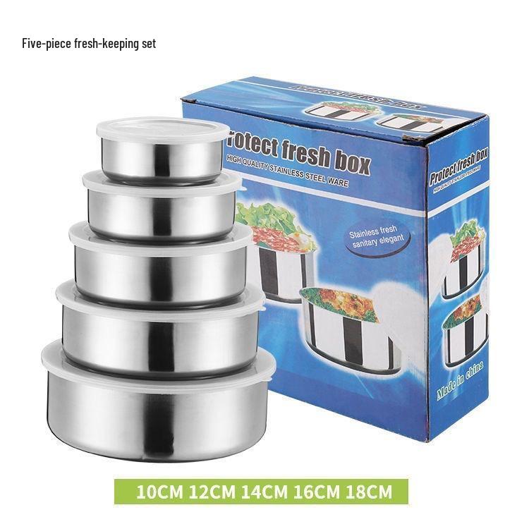 

Круглый набор из пяти глубоких герметичных контейнеров для хранения продуктов из нержавеющей стали с крышками - Безопасно для морозильной камеры 5-Piece Fresh-Keeping Box Set [Thin 320g]