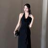 French Elegant Red Neck Suspender Dress Women's Summer New Spice Girl Sexy Backless Temperament Waist Long Dress