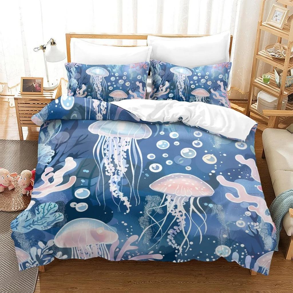 Duvet Cover Set Cartoon Jellyfish Printed Bedspreads Adult High Quality Bedding Set Bed GiftQueenWarm And ComfortableBoys