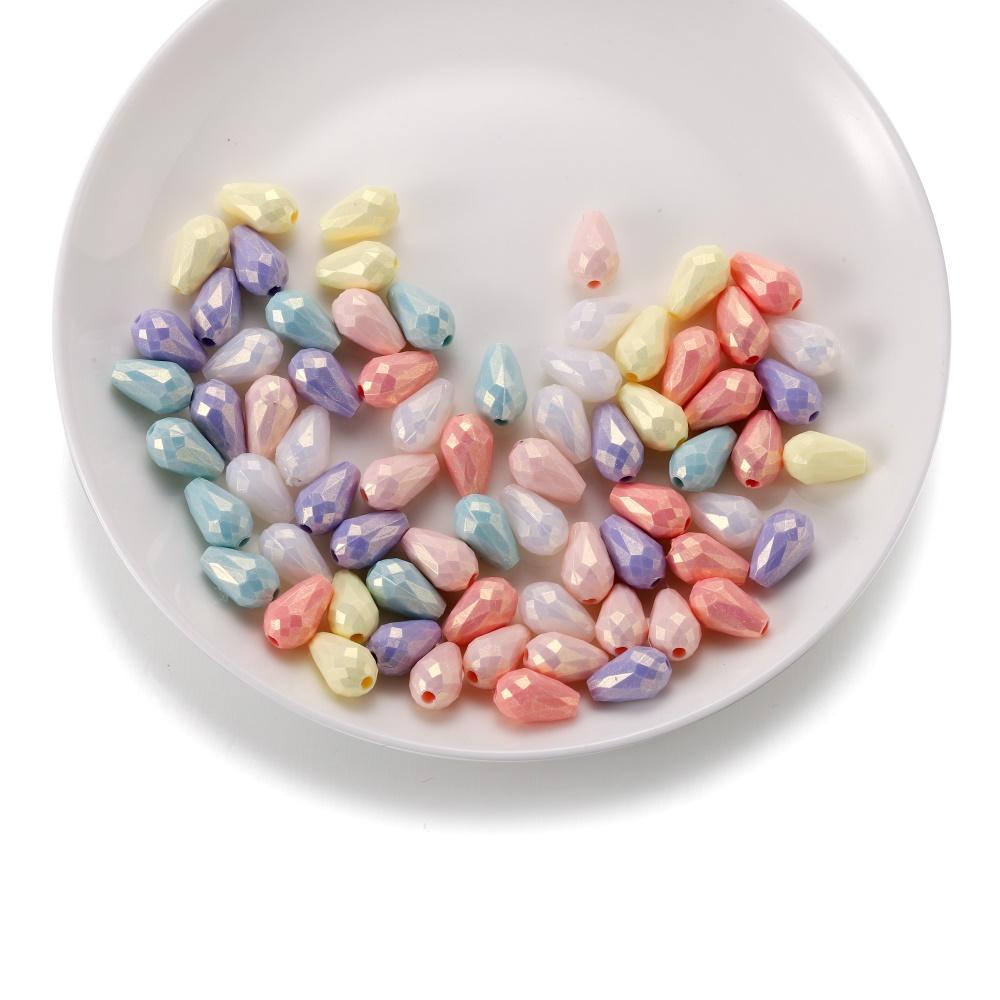50/100Pcs Macaron Color Acrylic Faceted Shape Beads Round Waterdrop Loose Beads for DIY Necklace Bracelet Jewelry Making