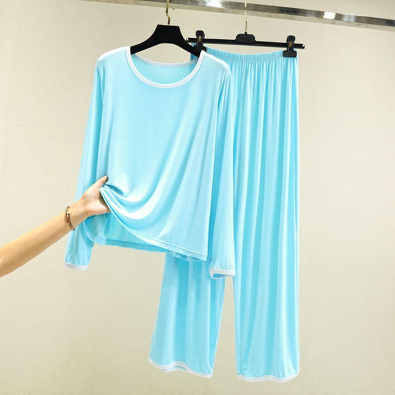

Modal round Neck Thin Casual Solid Color Long-Sleeved Trousers Sky Blue 2XL (70.00 kg-80.00 kg recommended
