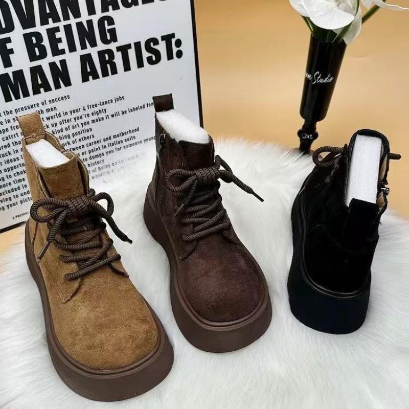 Nya tjocksulade Martin-kängor för damvintern, nya små män, förhöjda och sammet för att hålla värmen, vänd päls och tunna korta stövlar