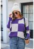 New 2026 Autumn/Winter Women's Plaid Color Block Round Neck Knit Pullover