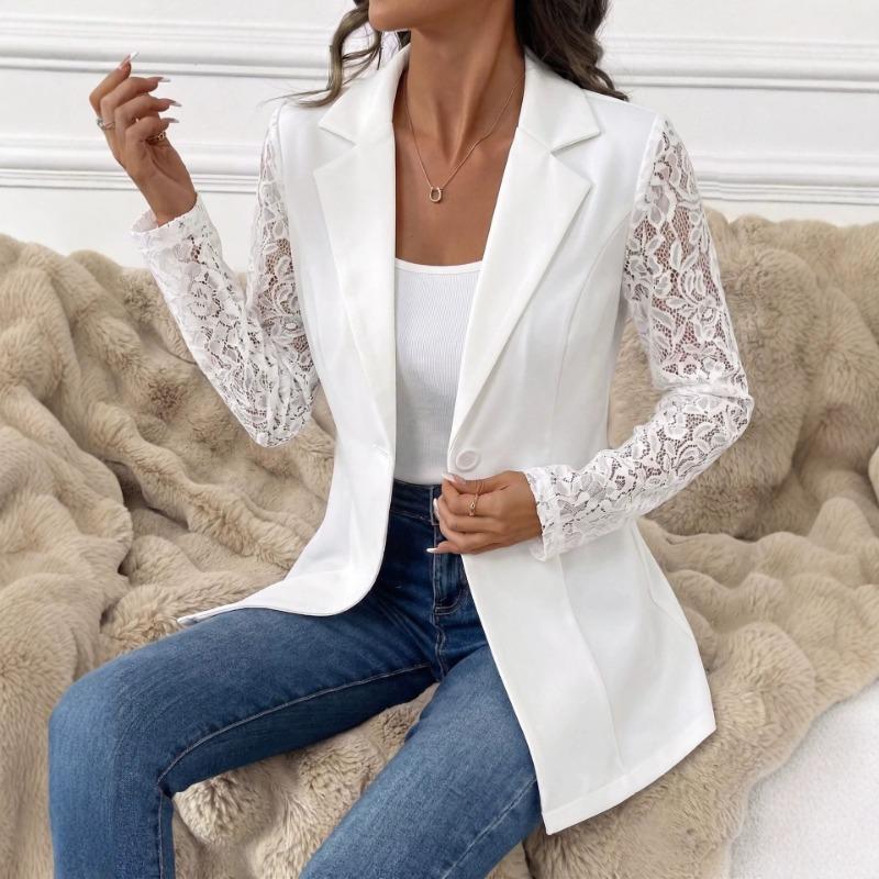 Women Fashion Solid Lace Long Sleeve One Button Lapel Slim Blazer Coat