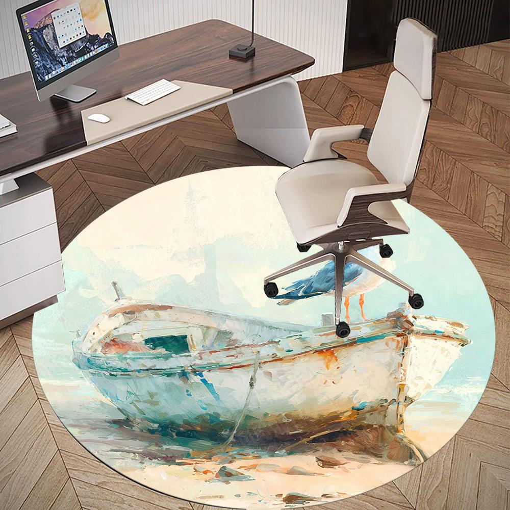 1PC boat seagull Office Round Area Rug, Under Office Chairs Bedroom Living Room Home Decor, Carpet for Office -1110139