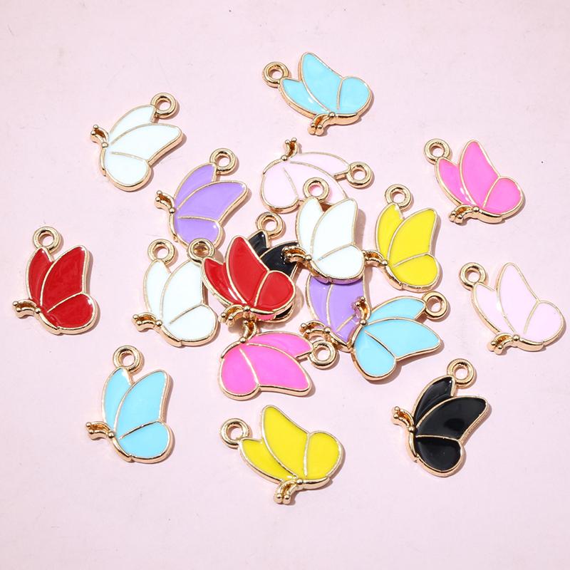 50Pcs 15x11mm Enamel Butterfly Charms Pendants Pink Red Black DIY Jewelry Making Accessories for Earrings Bracelet Necklaces