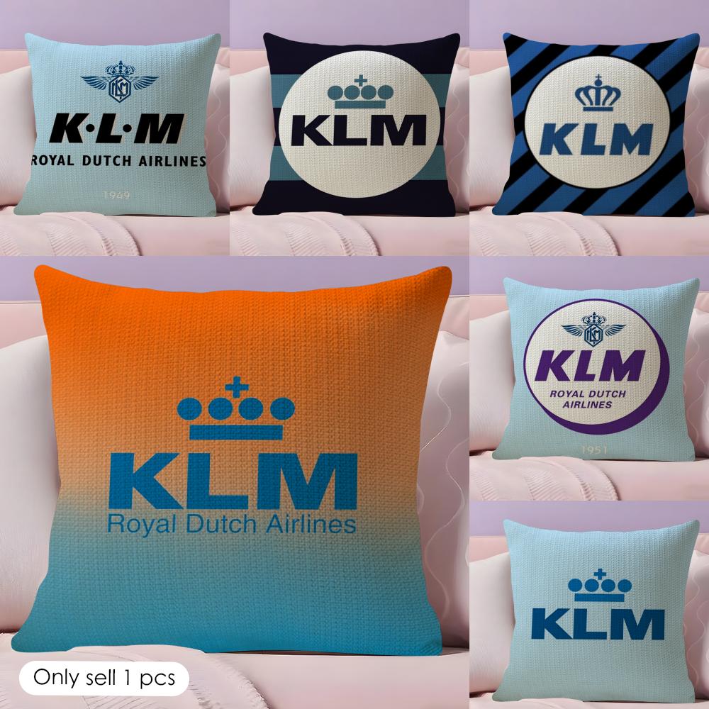 Netherlands K-Klm R-Royal Dutch Airlines Cushion Cover Summer Coolness Linen Fabric Double-Sided Printing Pillow Case Home Decor
