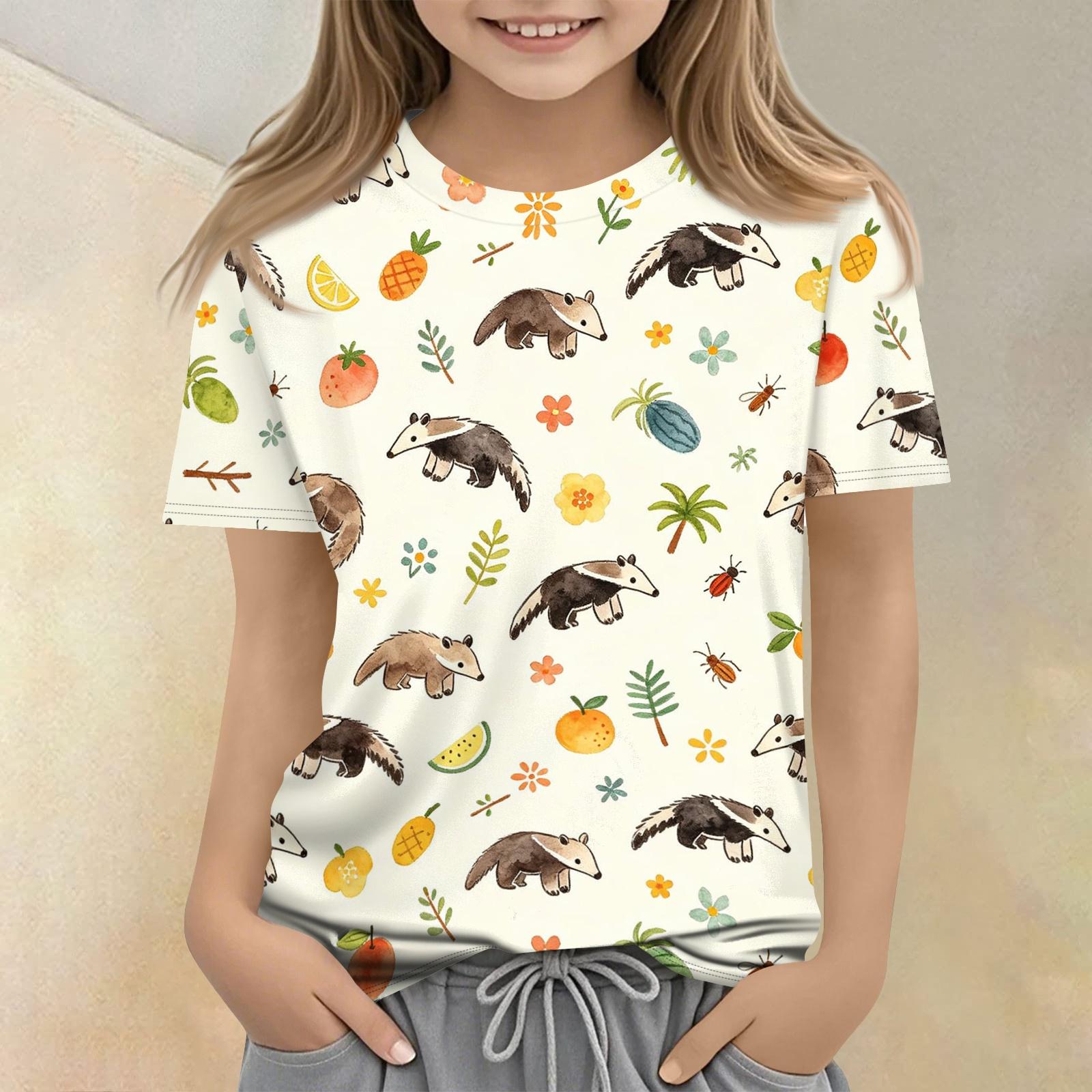 

Kids Animal Print Crew Neck Short Sleeve Casual Loose Fit T Shirt Top Soft Comfortable Fabric Suitable for Everyday Wear 100 бежевый