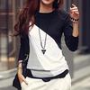 Korean Women Fashion Style Autumn Slim Fit Color Block Blouse Long Shirt Sleeve