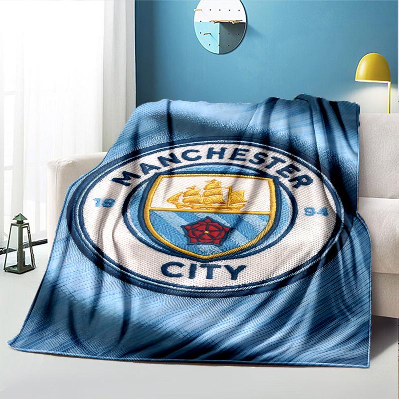 Manchester City FC Pattern Blanket for Home Decoration, Bed, Sofa, Car Travel, Camping, Suitable for All Seasons, Birthday Christmas Gift