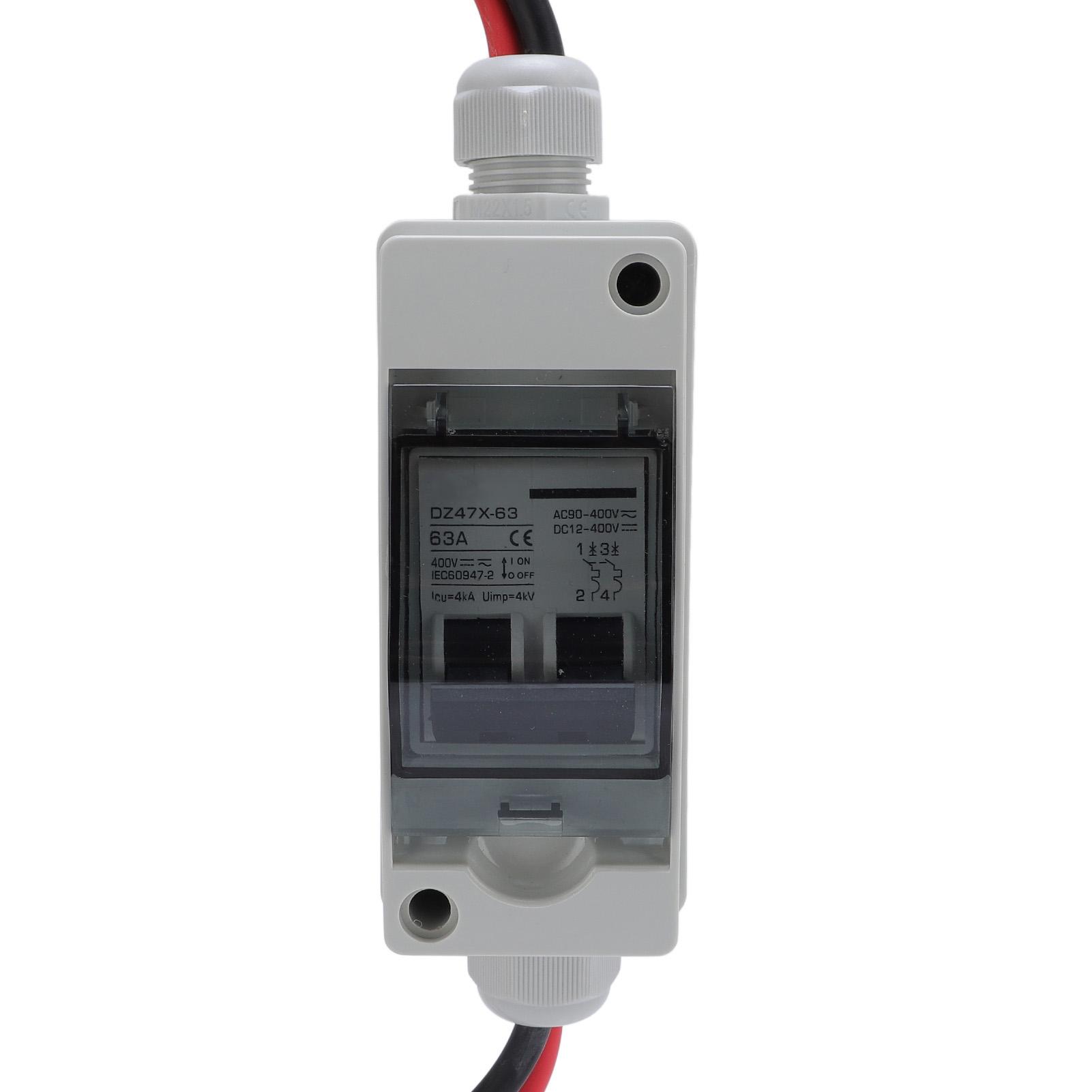 

63 Amp Solar Panels Disconnect , Miniature Circuit Breaker, 2P IP65 Rainproof Solar PV Circuit Breaker, Outdoor Small Breaker Box, for PV Hom