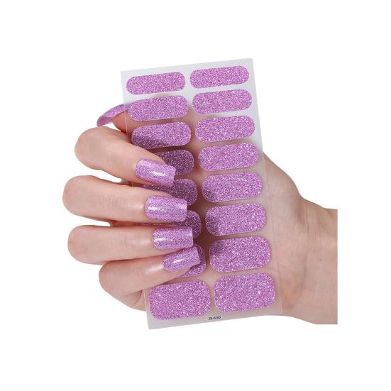 Glitter Nail Polish Strips with File Easy Apply Remove Self Adhesive Women Full Nail Sticker Home Manicure DIY Nail Art Decoration Wrap