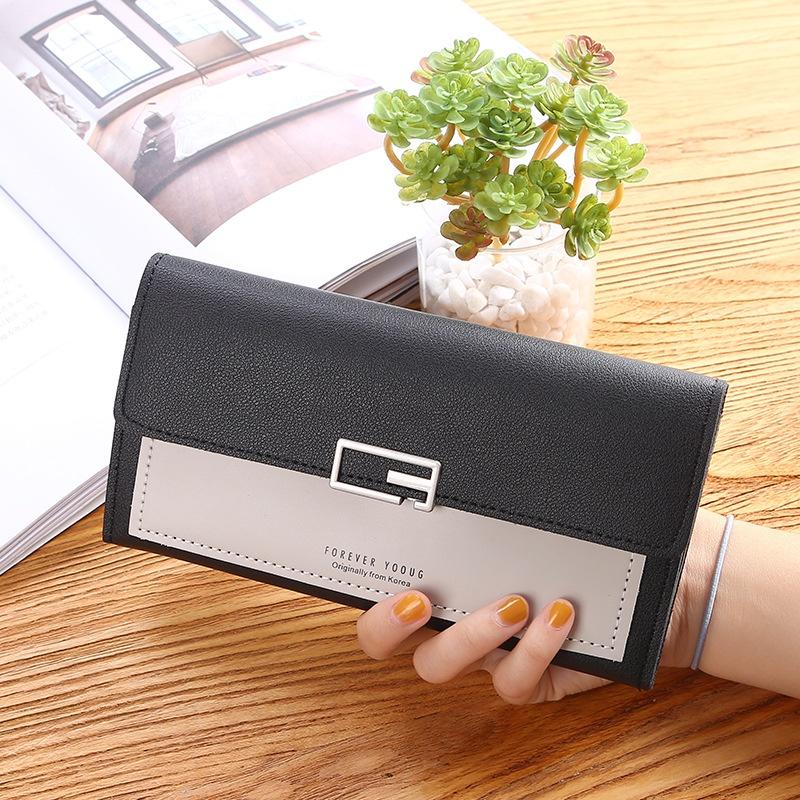 Wholesale 2023 New Korean Style Ladies Wallet Long Three-fold Wallet With Button Multiple Card Slots Coin Pocket