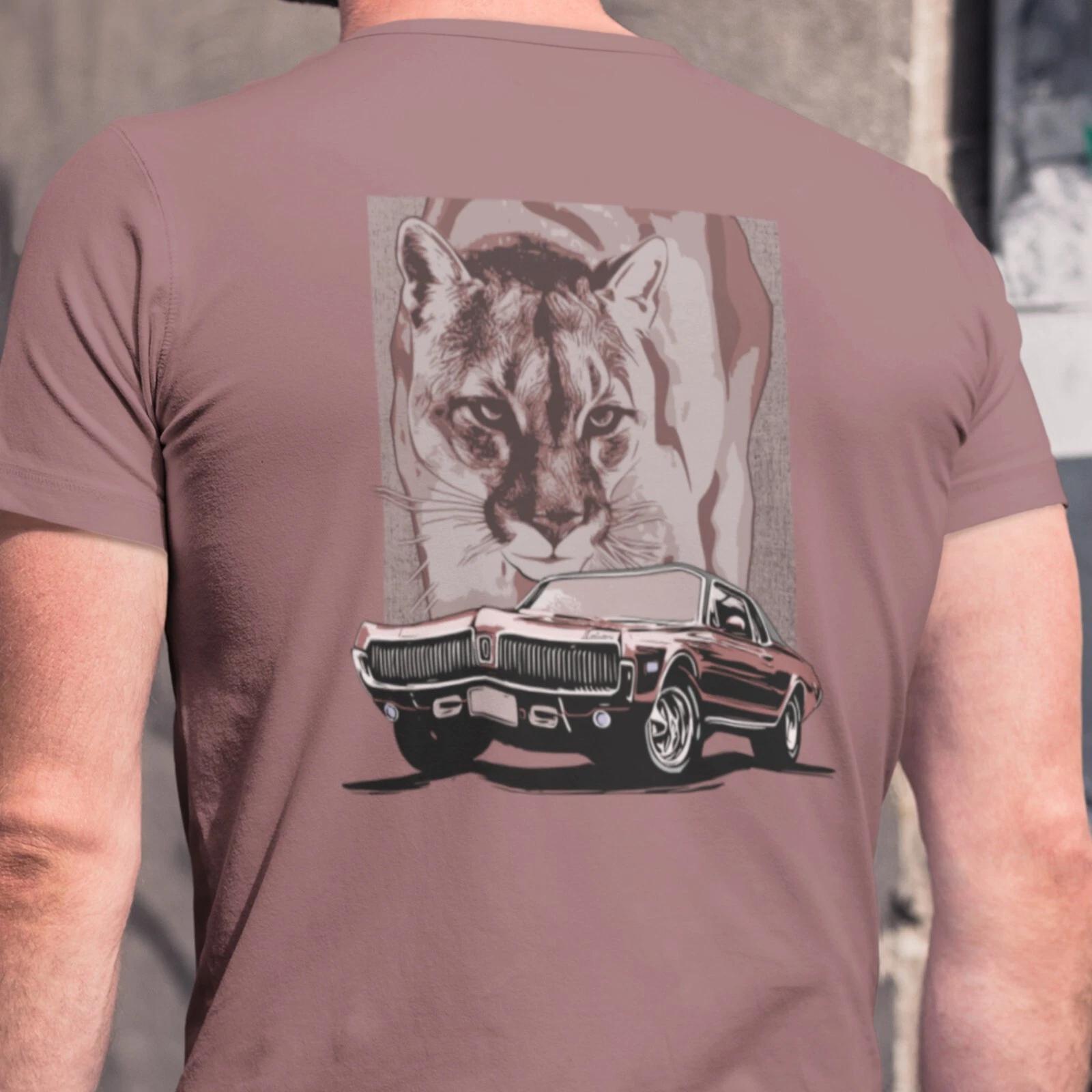 68 Cougar Unisex T-shirt. Design on back., 1968 Mercury Cougar red theme. M