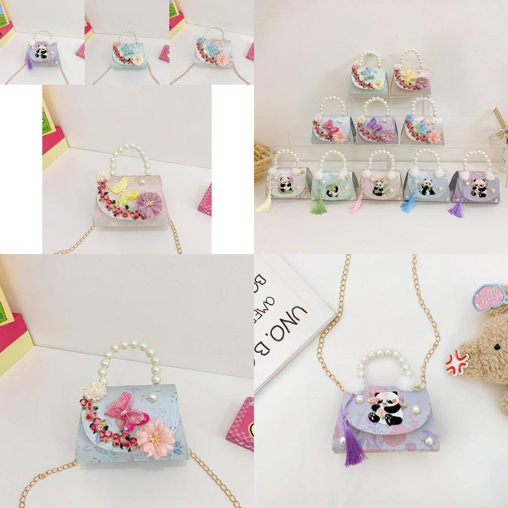 Lovely Colorful Panda Shoulder Bag For Kids Featuring Chic Floral Design And Chains
