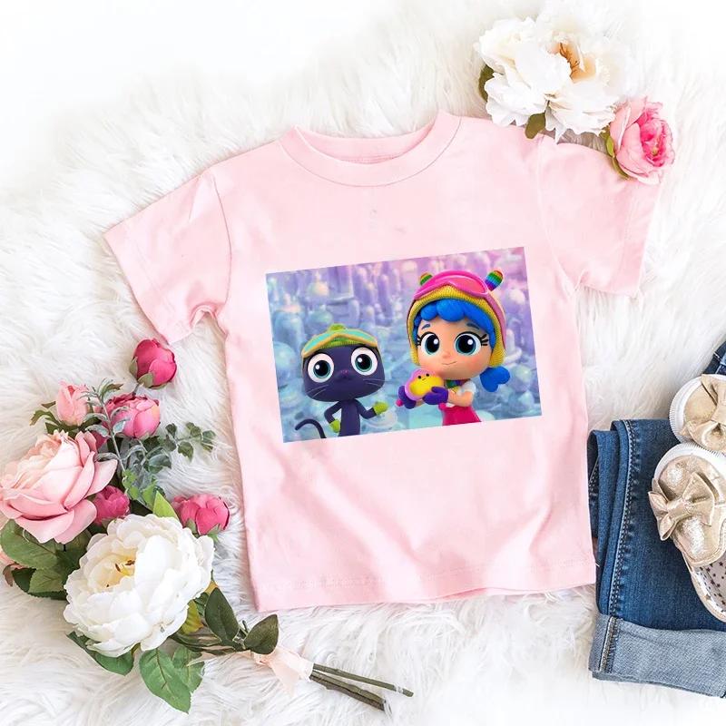 Kids Girl Pink Tshirt Baby Rainbow Kingdom Tops Toddler Tees Clothes Children Clothing Cartoon Short Sleeve Tshirt Casual Wear