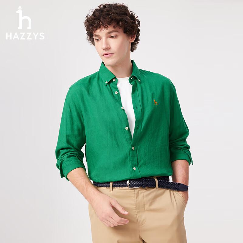 Hazzys Men's Solid Cotton-Linen Long Sleeve Shirt