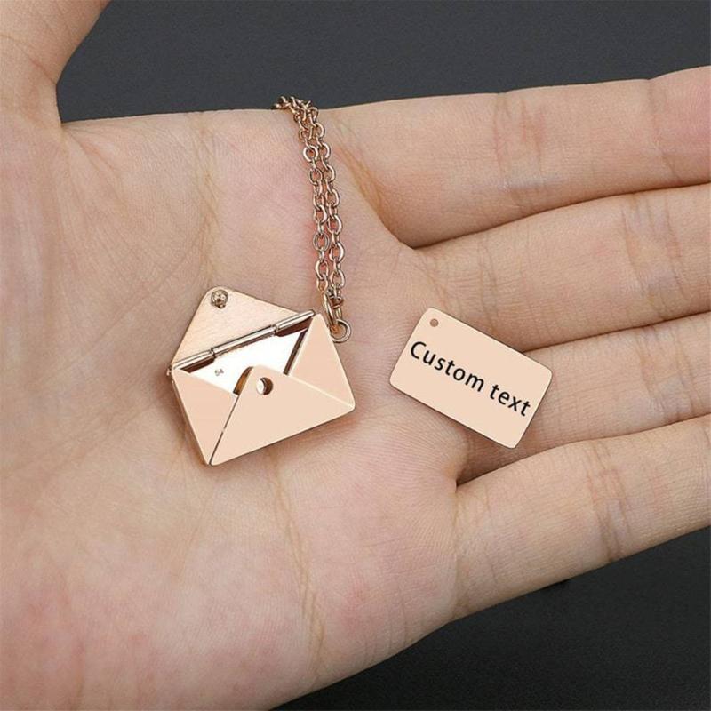Valentine's Day Love you Secret Hidden Message Pendant Necklace Stainless Steel Can Open Photo Frame Envelope Necklace