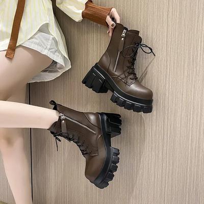 Autumn Women High Platform Ankle Boots Winter Thick Sole Motorcycle Boots 9.5CM Heels Chunky Metal Short Leather Sneakers Woman