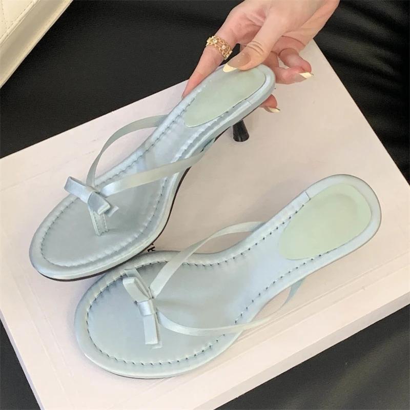 Fashion Eilyken New Summer Butterfly-knot Clip Toe Women Slippers Fashion Low Thin Heels Sandals Party Dress Flip Flops Shoes