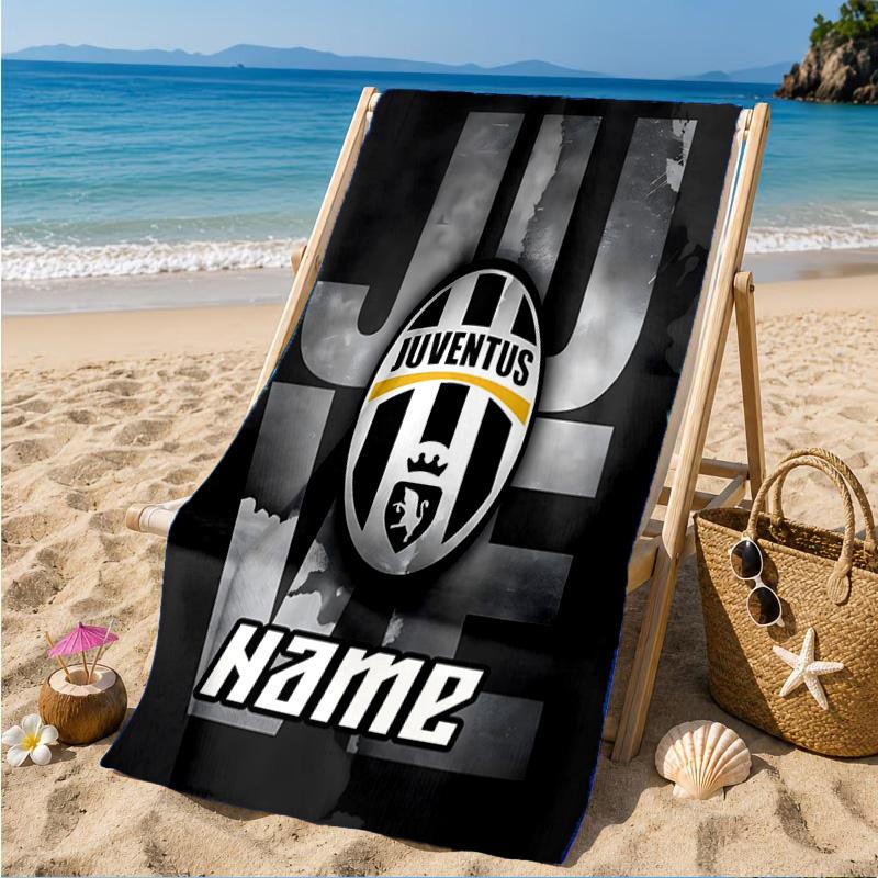 Custom Name Beach Towel Juventus Emblem Microfiber Beach Towel, Lightweight for Summer Travel, Swimming Pool Fan Birthday Gift