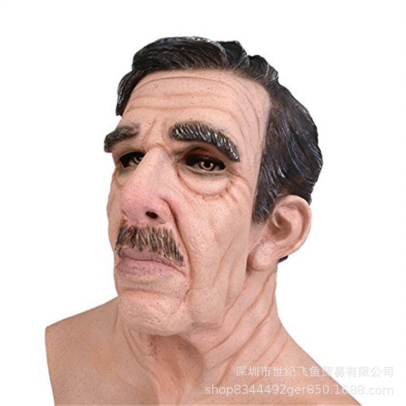 Halloween Old Man Mask Performance Prop Masquerade Horror Realistic Latex Popular Headgear Old man with black beard