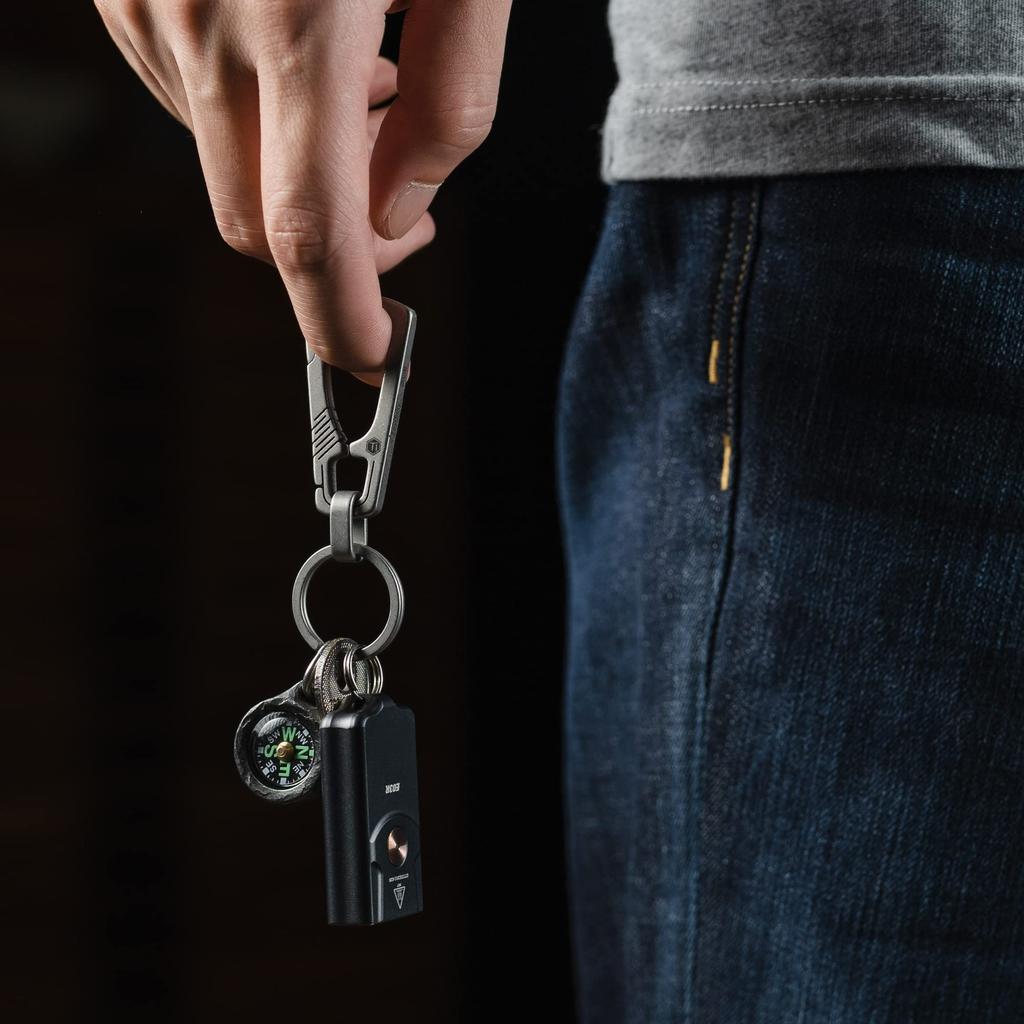 KeyUnity KM04 Titanium Carabiner Keychain Clip Quick Release EDC Key Holder Organizer with Key Sandblasted Ring, Small, (Silver)