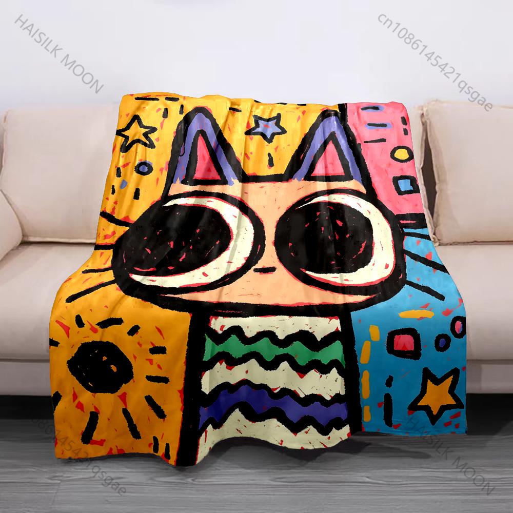 1PC Colorful Cartoon Cat Starry Background Print Adult Children Warm Blankets Home Travel Car Soft Comfortable Luxury Gifts