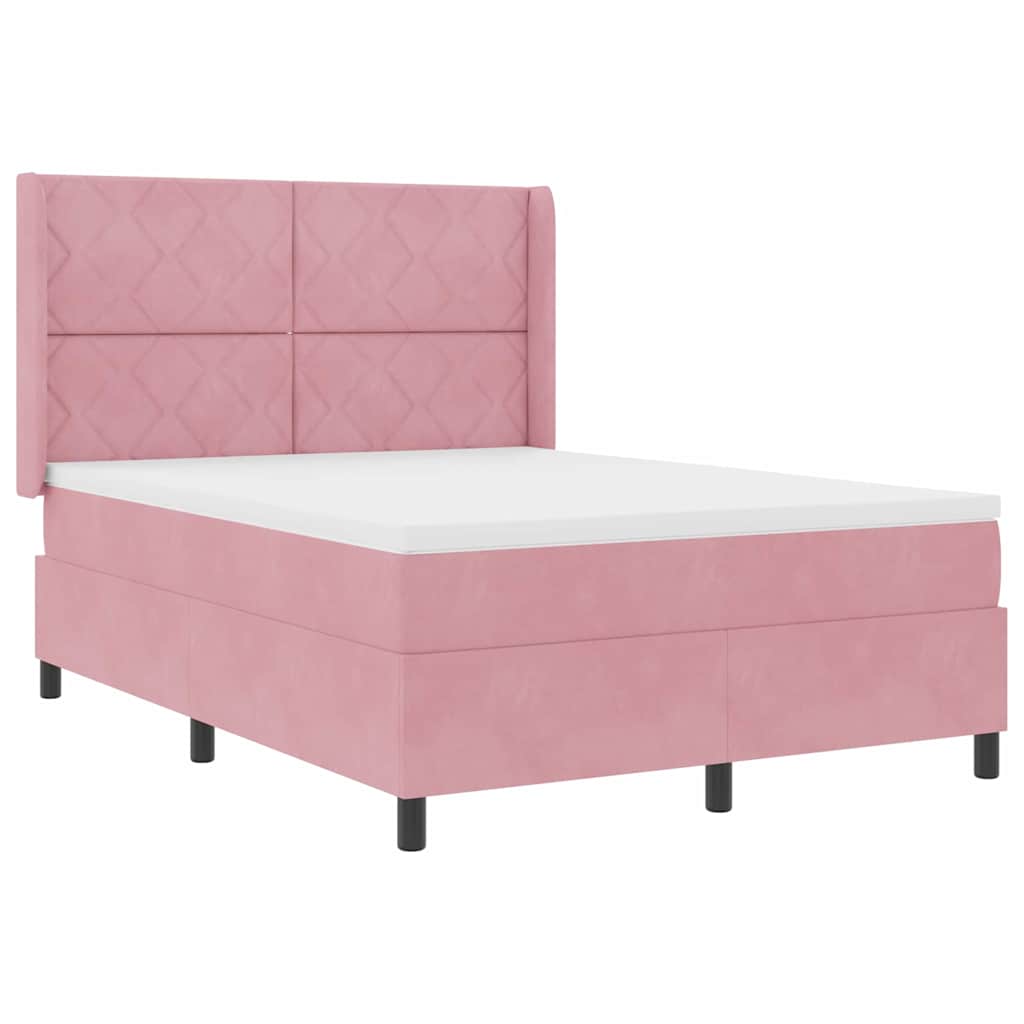 Boxspring Bed with LED Light Strips Pink 160 X 200 Cm Velvet