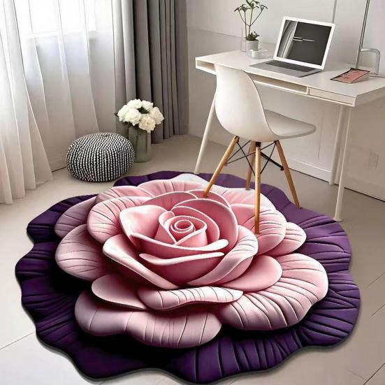 Yousheng Floor Mat 3D Flower Pattern Crystal Velvet Bathroom Mat Anti-Slip Dot Backing Large Absorbent Quick-Drying Bath Mat