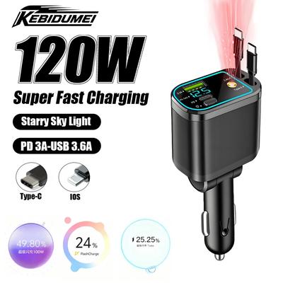 M4 5 az 1-ben Behúzható Autós Töltő Gyors Töltés 70cm Kábel 20W PD Type-C USB Port Hálózati Adapter Autós Kiegészítők