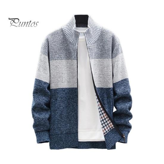 

Мужской свитер осень-зима, пальто с воротником-стойкой, толстый плюш, подходящий по цвету, трикотажный эластичный, на молнии, с длинными рукавами, карманами, средней длины, повседневная куртка M светло-серый