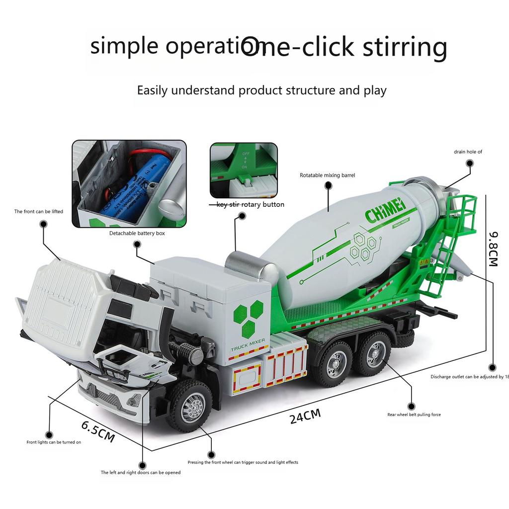 1/32 Concrete Mixer Truck Engineering Vehicle Alloy Metal Diecast Model Car Children Toy Car with Sound and Light Pull Back Gift