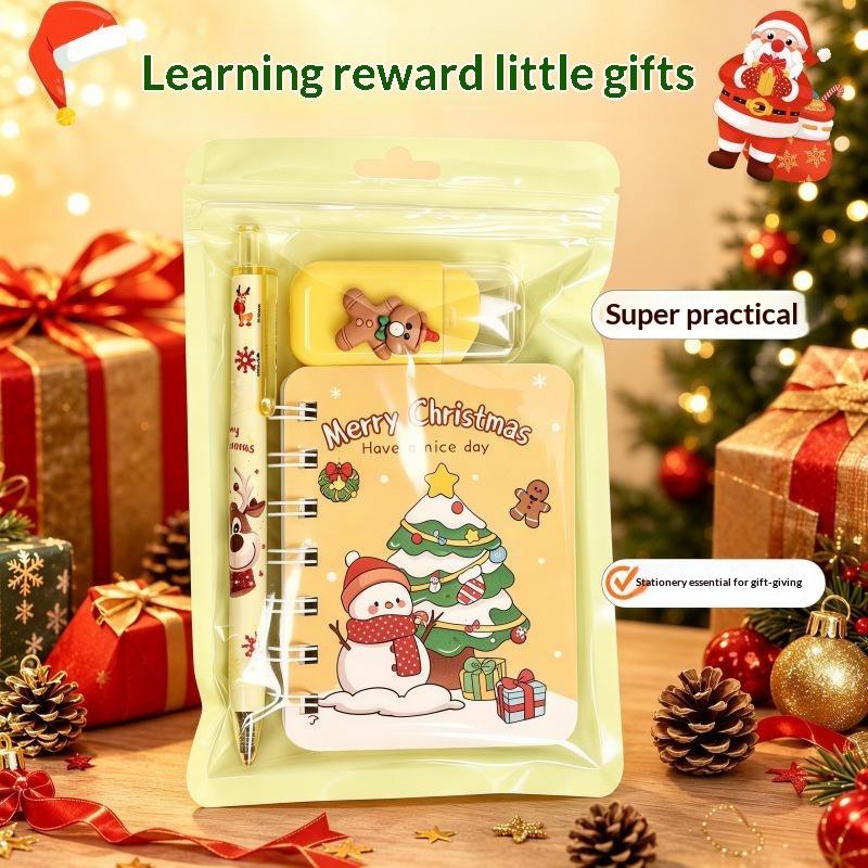 Christmas Stationery Set 3 In 1 Notebook Gel Pen Christmas Keychain Santa Snowflake Design Kids Gift