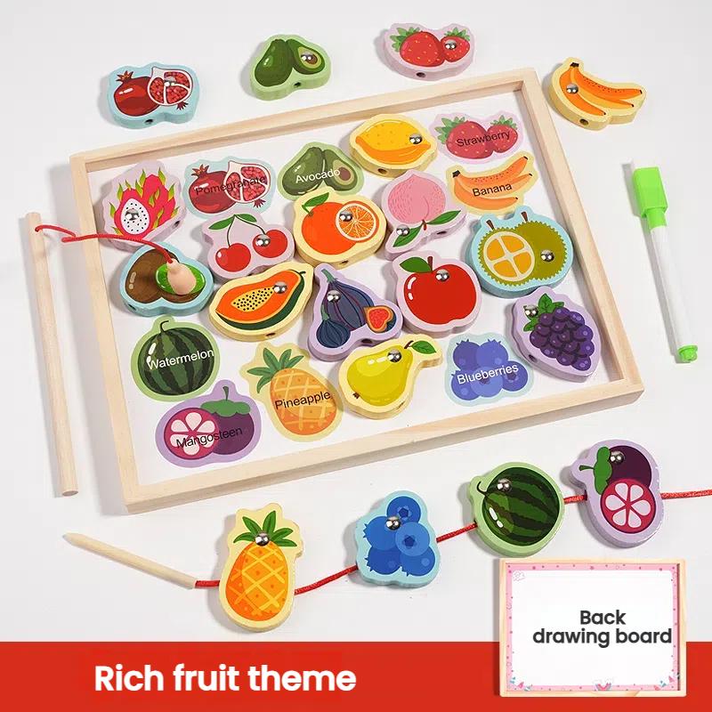 Montessori Tre Magnetisk Fiskespillsett 2 i 1 Tegnebrett Tre Perlespill Barn Finmotorikk Pedagogisk Puslespill Leker