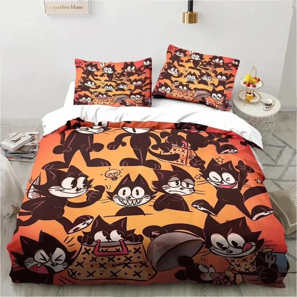 Cartone Animato Carino F-Felix Gatto Set Biancheria da Letto Copripiumino Set Letto Coperta Copricuscino Piumone king Queen Size Ragazzi Adulti Set Biancheria da Letto