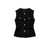 Spring New Women Clothes Simple Style Round Neck Metal Buckle With Belt Punk Texture Vest 2132904