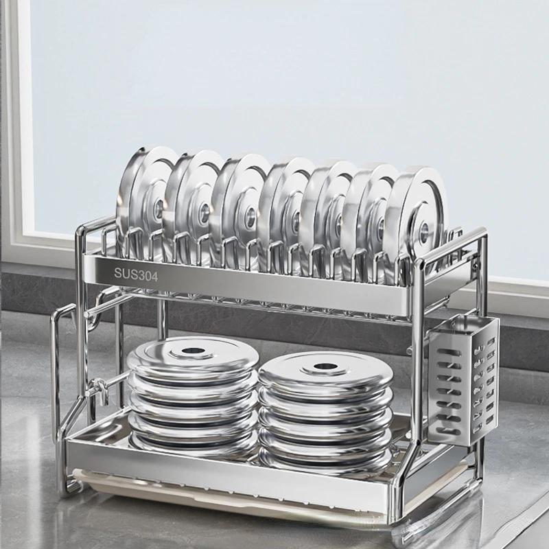 304 Stainless Steel Dish Storage Rack Drain Water Kitchen Multifunctional Bowl and Plate Holder Organizer