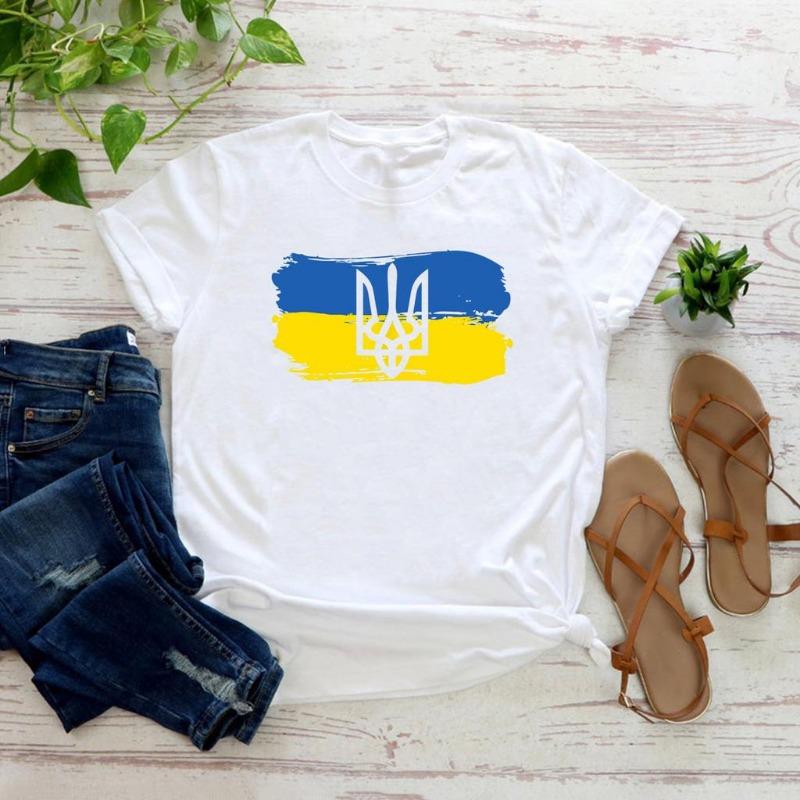 Ukrainian Flag Cotton T Shirt Women Print Trident Tee Woman Clothes Short Sleeve Streetwear Tops Tshirt