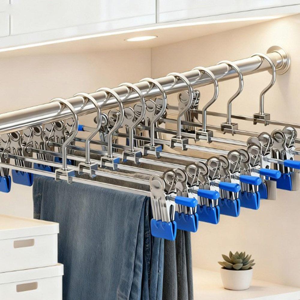 5pcs Gifts Retractable Metal Trouser Rack Windproof with Adjustable Clips Clothes Hanger for Home Non-Slip Pants Drying Hangers