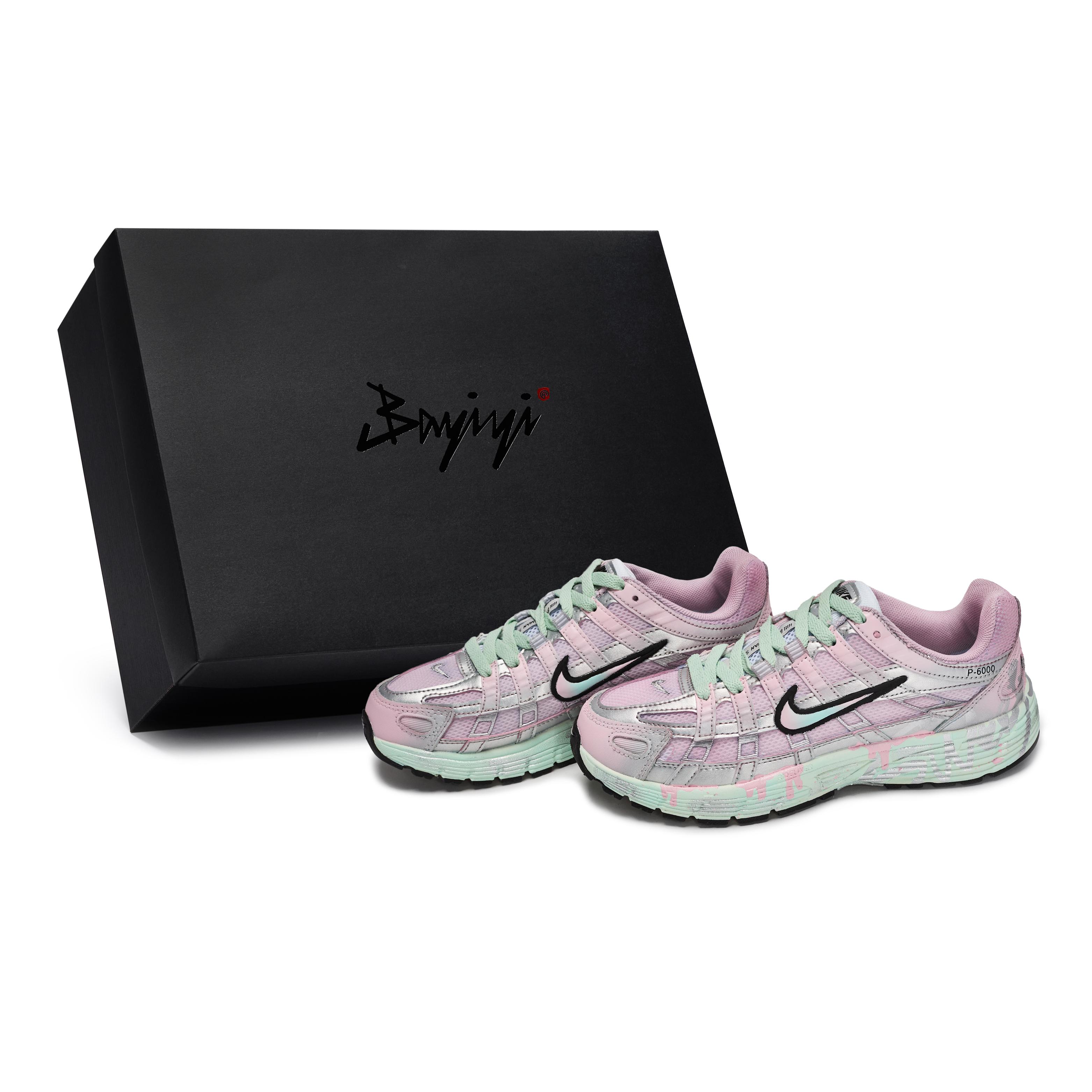 

Nike P 6000 Cushioning Breathable Lightweight Low top Running Shoes Unisex Pink Green Silver CD6404-105(Team80-S-BOX) 40