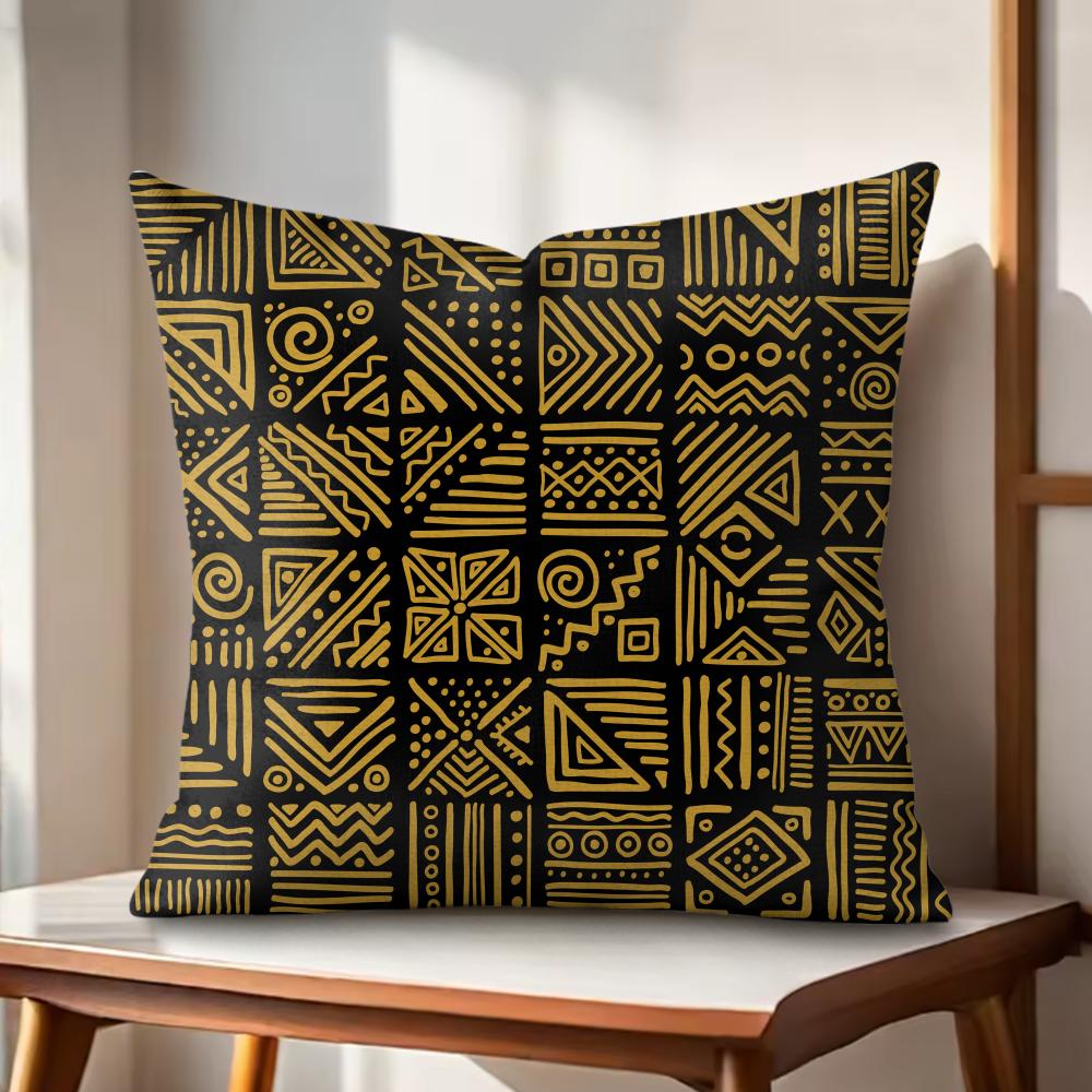 African Tribal art Cushion Cover Natural Linen Organic Fabric DoubleSided Printing Couch Pillow Covers Home Decor