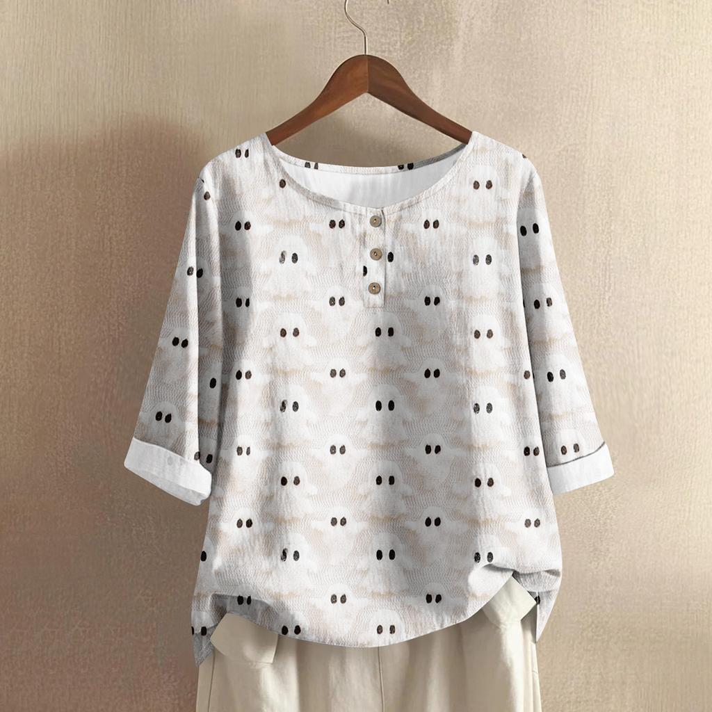 Women's Fashion Casual Long Sleeve Halloween Printed V-Neck Top