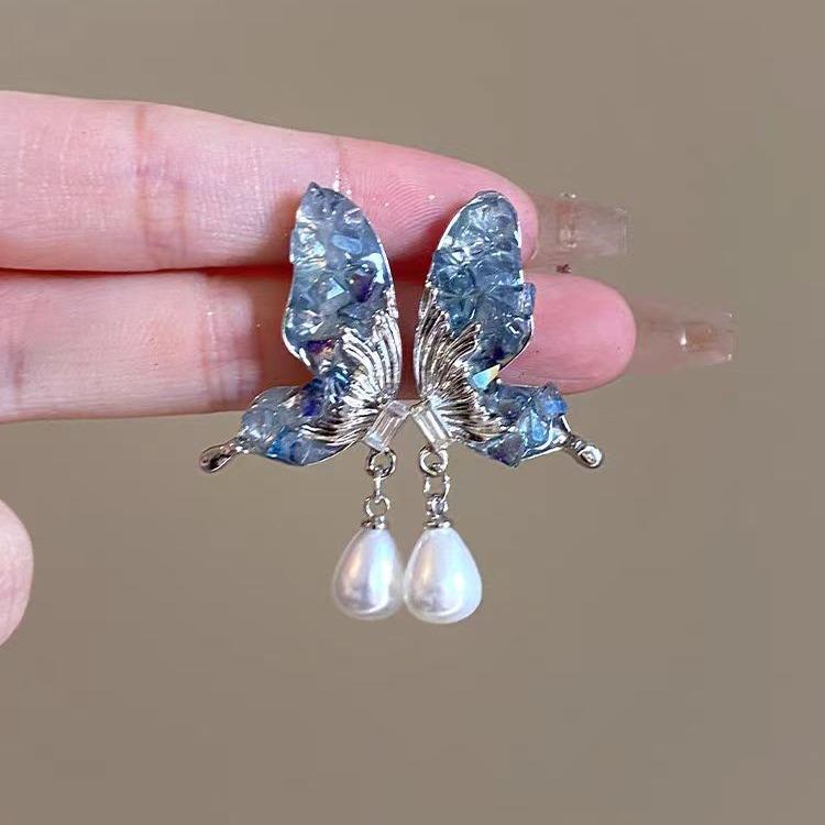 Crystal bling super flash! Super fairy butterfly wing stud earrings design high-end earrings earrings