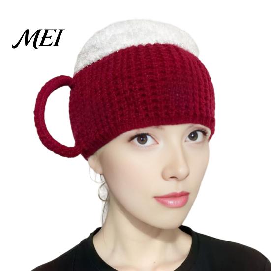 Humorous Costume Hat for Men And Women Funny Beer Mug Hat, Novelty Knitted Leg Warmers with Handles, Winter Warm Gloves Adults, Cap Parties