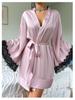 European & American Sexy Satin Mid-length Women's Long-sleeved Bathrobe Lingerie
